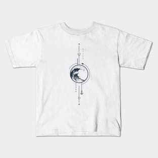 Waves And Anchor. Geometric, Line Art Style Kids T-Shirt